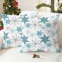 CaliTime Christmas Throw Pillow Covers Decorative 20 X 20 Inches Pack of 2 Cozy Fleece Snowflakes Cushion Cases for Holiday Couch Sofa Bed Living Room Home Smoke Blue Grey