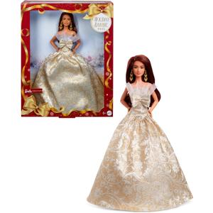 Barbie Holiday Barbie Long Hair Signature BLACK Dress-up Doll and House, Pretend Play, For Ages 6 and Up, Gold JBH97