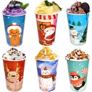 Fancy Land 24 Pcs 16 Ounces Christmas Disposable Coffee Cups Merry Xmas Paper Cups with Lids Sleeves Holiday Cold Beverage Hot Chocolate Drinks Dinner Party Tableware Decorations Supplies Character