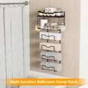Towel Racks for Bathroom,Towel Rack Wall Mounted, 6 Tier Rolled Or Folded Towel Holder with Floating Shelves, Bathroom Towel Holder for Bath, Hand Towels,Metal and Wood,Full Black