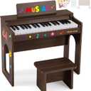 Kids Piano Keyboard, 37 Keys Wooden Digital Piano for Kids with Bench,Song Book, DIY Stickers, Cover, Education Creative Musical Instruments Toy for Boys & Grils Gifts, Compact