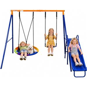 3-in-1 Kids Swing Set, Heavy-Duty A-Frame Swing Stand with Swing & Slide