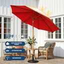 9ft Outdoor Patio Umbrella, Market Table Umbrella with Crank and Easy Push Button Tilt, Wood Grain Frame, UPF 50+ for Pool, Garden, Deck, Backyard