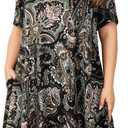 OVERWORETY Womens Short Sleeve Plus Size T-Shirt Dress V Neck Casual Loose Swing A-Line Summer Tunic Dresses with Pockets (2X)