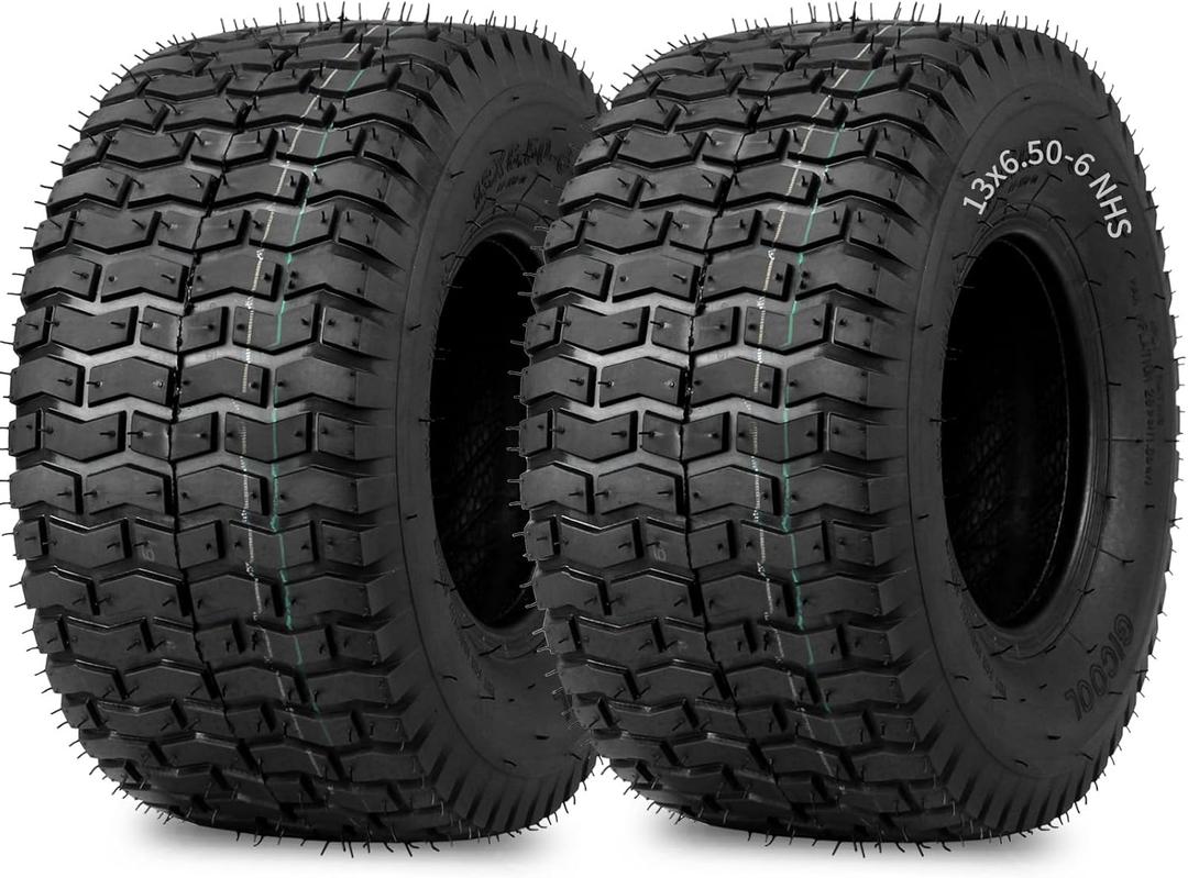 (2 Pack) 13x6.50-6 Lawn Mower Tubeless Tire, 13x6.5-6 for Tractor Riding Lawnmowers, 4 Ply, Turf-V Pattern (13x6.50-6 Turf-V)
