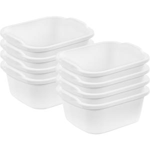 Sterilite 12 Quart Durable Heavy Duty Reinforced Plastic Kitchen Dishpan Basin with Molded Handles for Household Chores and Storage, White, 8 Pack