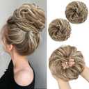SARLA 2PCS Messy Hair Bun Hair Pieces Wavy Curly Synthetic Updo Fake Scrunchies Ponytail Extension for Women Golden Blonde