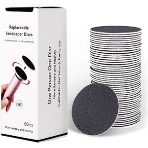 60pcs Replaceable Sandpaper Refill Discs for Electric Foot File Callus Remover Hard Dry Dead Skin Removal (Fine 180 Grit)