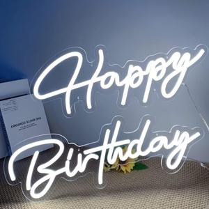 Happy Birthday Neon Sign for Wall Decor, Usb Powered with Dimmable Switch, Reusable Neon Light Sign for All Party Decoration Happy Birthday Signs (16" white)