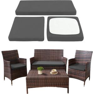 Waterproof 3-Piece Patio Sofa Cushion Cover Set - Replacement Covers for Outdoor Wicker Furniture, Bench & Seat Cushions (Grey)