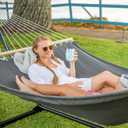 SUNCREAT Heavy Duty Hanging Tree Hammock, 475 lbs Capacity, Two Person Hammock with Large Soft Pillow, Tree Hooks, Gray
