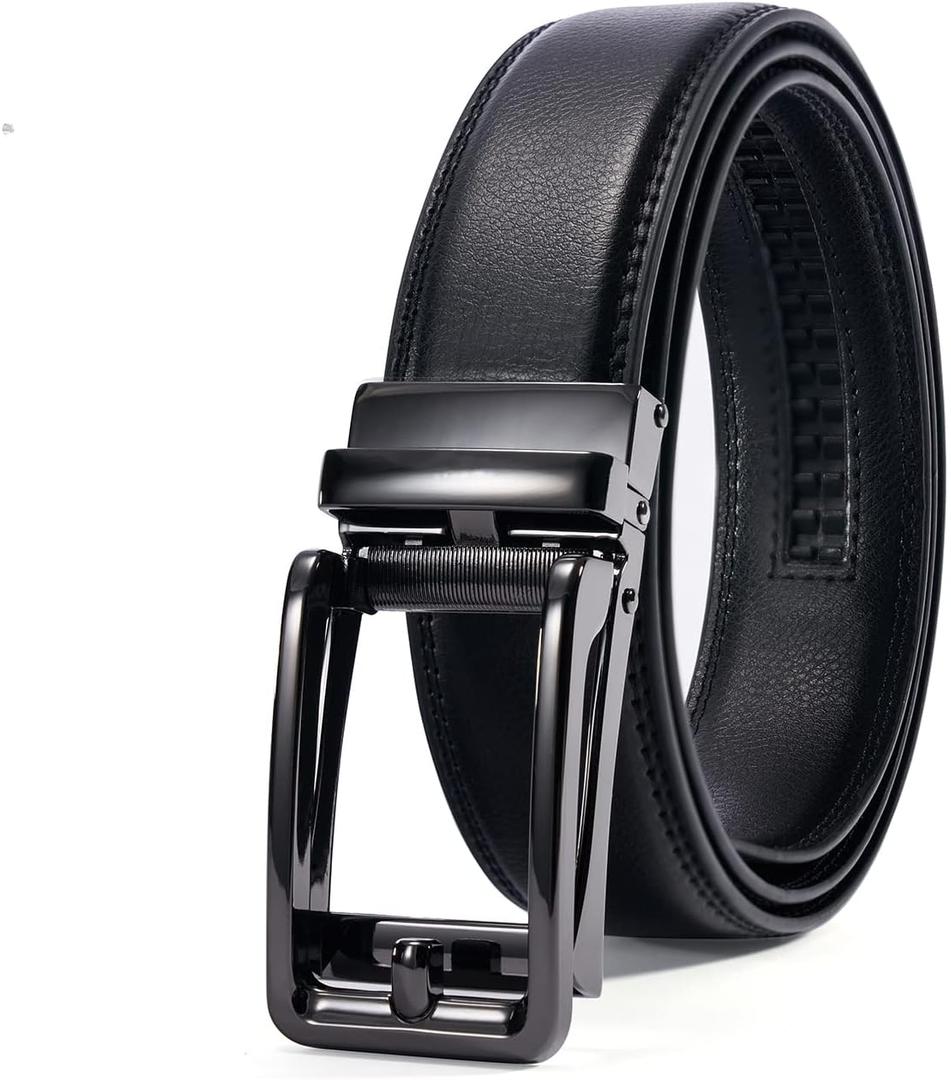 28"-68" Men's Leather Ratchet Dress Belt Big And Tall With Automatic Buckle (Laser Click-14black)