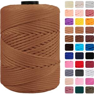 CAMAL Polypropylene Cord 3mm 185 Yards Colorful Polyester Yarn Handmade Knitting Thread Macrame Cord 3mm for Crochet Bags, DIY Crafts, Plant Hangers, Making Macrame Project(Khaki)
