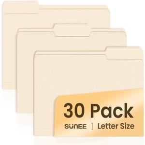 SUNEE File Folders, 30 Pack Manilla Folders 8.5 x 11, 1/3 Cut Tab for Easy Labeling and Organization, Durable Standard Paper for Home, Office, School Filing (Manila)
