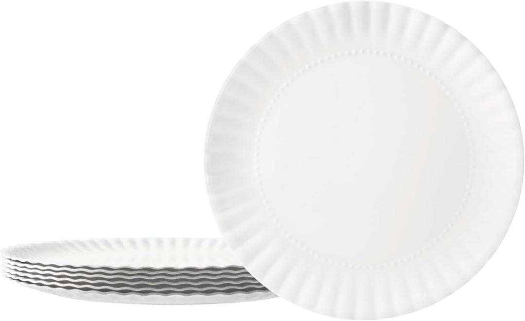 TP 10.5" Reusable Melamine Paper Plates, Round Plates for Party Picnic Outdoors, Set of 6, White