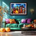 Halloween 1000 Piece Jigsaw Puzzle for Adults Witches' Spooky Bonfire Night Scene with Haunted House Bats Black Cats Pumpkins Scary Horror Ghosts Gothic Challenging Puzzle for Game Night (27.6"x19.7")