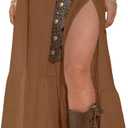 SHENHE Women's Boho Western Low Rise Maxi Skirt Ruffle High Slit Country Cowgirl Skirts (Brown)