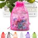 ANZNKU 50 Pack Hot Pink Organza Bags 6x9 inches, Jewelry Pouches Drawstring, Mesh Bags for Gifts Large Organza Bag for Wedding Party Christmas Favor
