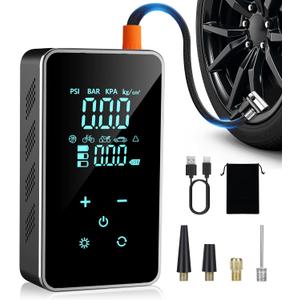 Tire Inflator Portable Air Compressor-18000mAh&150 PSI Portable Air Compressor for Car Tires-Air Pump Cordless Dual Value Inflation, Bike Pump With Tire Gauge, LED Light, Touch Screen
