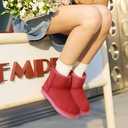DREAM PAIRS Snow Boots for Women Genuine Suede Faux Fur Lining Anti-Slip Warm Winter Booties Slip On Memory Foam Ankle Boots FuzzyClassicⅡ Low Boots,Size 6.5,Red,SDSB2432W