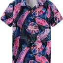 KYKU Men's Hawaiian Shirt Short Sleeve Button Down Beach Shirt with Pocket (Pink, M)