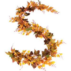 DearHouse 2 Pack Maple Leaf Vine Garland, 6.5 Ft/Piece Artificial Autumn Foliage Thanksgiving Decor for Home Wedding Fireplace Party Christmas