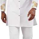 Mens Long African 2 Piece Set Nigerian Dashiki Metallic Traditional Suit Gold Stamp Printed Shirt and Pants Outfit (X-Large, White)