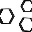 AHDECOR Wall Mounted Hexagon Floating Shelves, Wooden Wall Organizer Hanging Shelf for Home Decor, Set of 3, Black