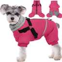BRKURLEG Dog Winter Coat with Harness Built in, Winter Dog Jacket for Small and Medium Dogs, Small Dogs Snowsuit Reflective Windproof Cold Weather Coat, Puppy Warm Fleece Coats, Hot Pink, S