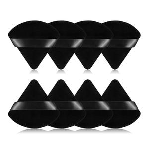 8Pcs of Triangular Powder Puff Makeup Sponges, Made of Super-soft Velvet, Designed for Contouring, Eye, and Corner, Beauty Blender Foundation Mixing Container (Black)