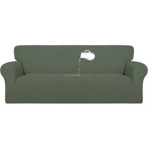 PureFit 100% Dual Waterproof Couch Cover Slipcovers for Couches and Sofas - Stretch Non Slip Fleece Sofa Covers Washable, Leakproof Furniture Protector for Kids, Pets, Dog (Sofa, Greyish Green)