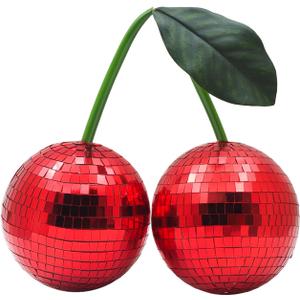 Disco Ball New Cherry Disco Mirror Ball Hanging Reflects Light for DJ Club Stage Bar Party Wedding Holiday Decoration Home Cherry Decor (5.9, Red)
