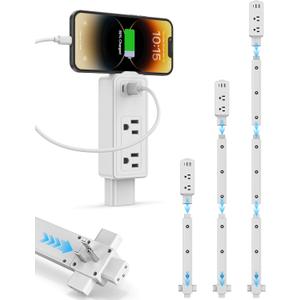 Electrical Outlet Extender Stick with 2 AC Outlets,USB-C & 2 USB-A Ports,Adjustable 17.7-36.1'',Can Extend in Four Directions,5-in-1 Plug Extender for Nightstand,Sofa etc.