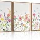CHDITB Colorful Floral Framed Wall Art, Watercolor Flowers Wall Decor, Butterfly Flower Pictures Minimalist Wildflower Painting, Modern Home Art Prints for Girls Bedroom Living Room Office 24"x36"x3