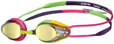 ARENA Tracks Unisex Junior Youth Essential Racing Swim Goggles Kids Swimmers Young Racers 6-12 Anti-Fog Coated Mirror Lens, Violet/Fuchsia/Green
