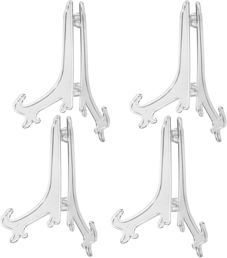 4 PCS 6" Clear Acrylic Display Stand/Plate Stands, Clear Plate Holder Easel, Folding Display Plate Holder for School Office Home Decoration