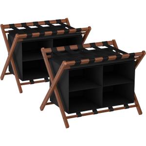 Bamboo Luggage Rack for Suitcases 2 Pack, Foldable & Easy to Assemble Suitcase Stand, Heavy Duty and Space-Saving Luggage Holder for Guest Room, Bedroom, Hotel