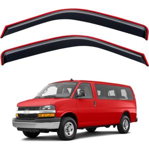 in-Channel Rain Guards for 1996-2026 Chevy Express Van/GMC Savana 1500 2500 3500, Window Visor Shields Vent Deflector Shade Wind Dark Smoke for 09-26 Express/Savana 4500, Tape-On, 2PCS
