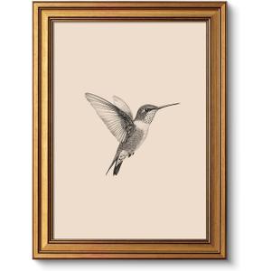 VIYYIEA Vintage Gold Framed Wall Art for Living Room, Birds Canvas Prints Home Decor, Sketch Painting Picture, Bedroom Wall Decor Gifts for Friends or Family -Hummingbird-(16L x 12W)