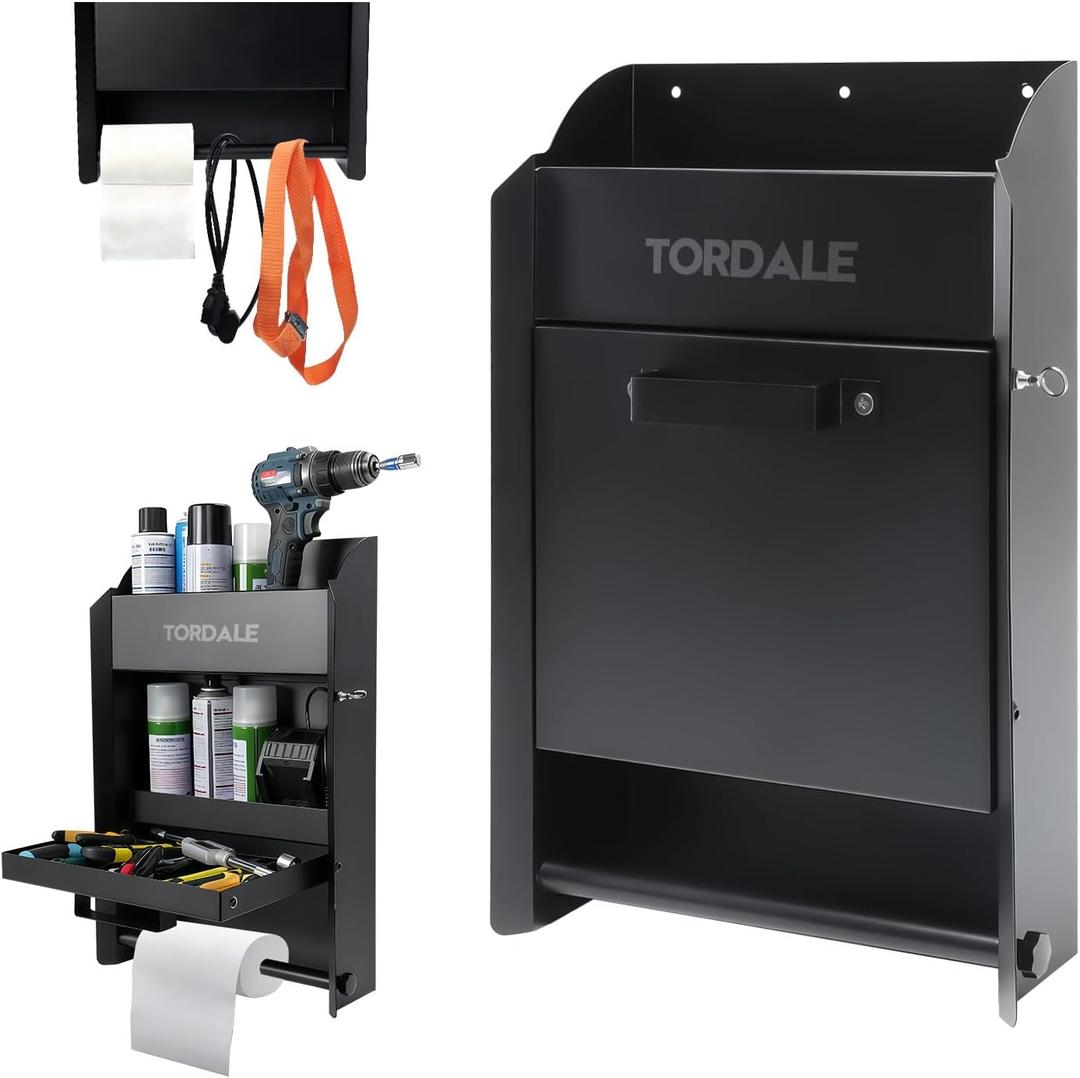 Wall-Mount Work Station Storage Cabinet for Enclosed Trailers, Race Trailer Cabinets, Flip-Out Work Tray, with Paper Towel Rack, Fit for Enclosed Race Trailer, Shop, Garage Storage, 4"D x 14"W x 20"H