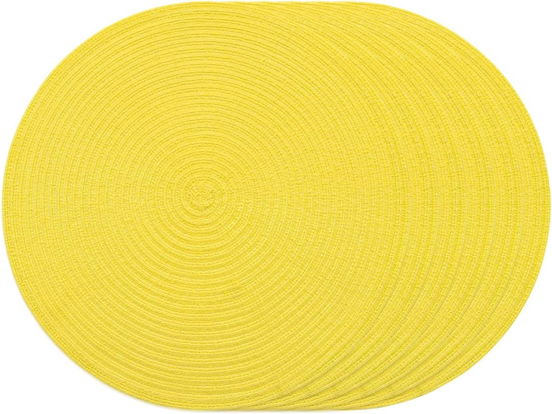Round Braided Placemats Set of 6 Woven Place Mats 15 inch for Dining Table Kitchen Washable Non-Slip Table Mats (Lemon Yellow, 6Pack)
