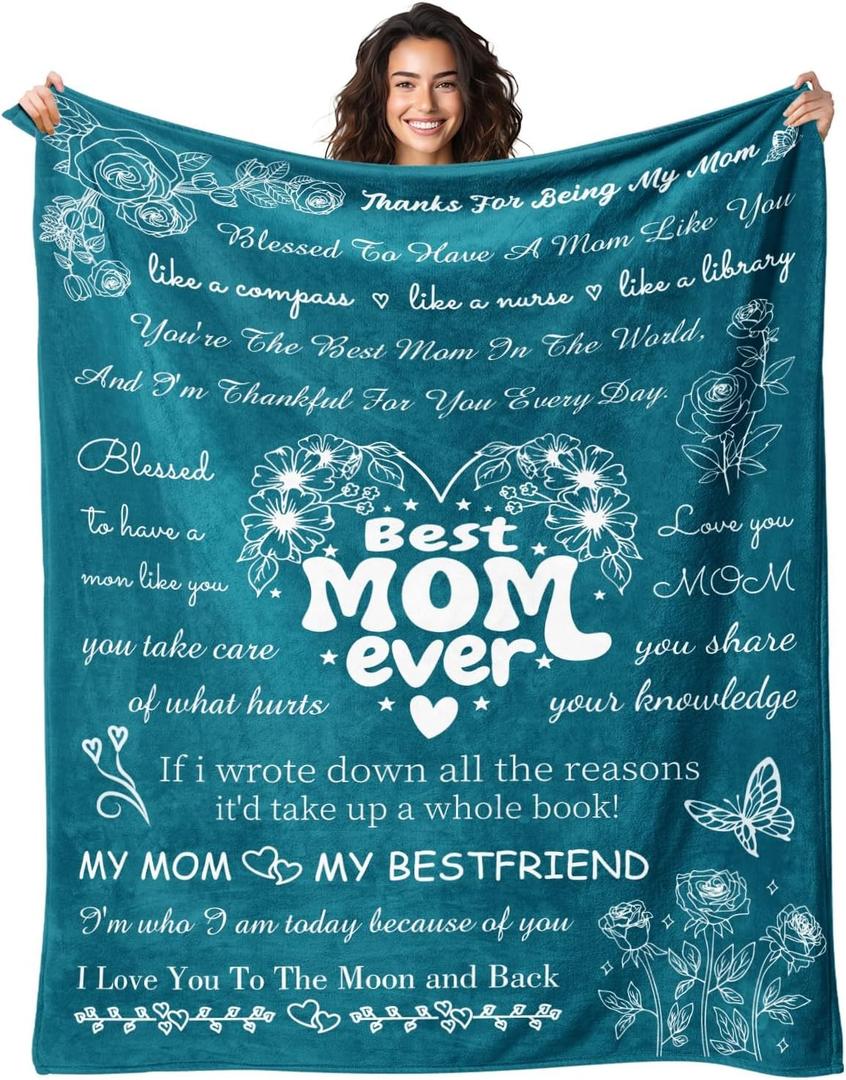 Birthday Gifts for Mom from Daughter Son - Christmas Blanket Gifts for Mom - Best Moms Ever Present - Mothers Day Valentines Day Presents for Mother - to My Moms Blanket 50"x60" Blue