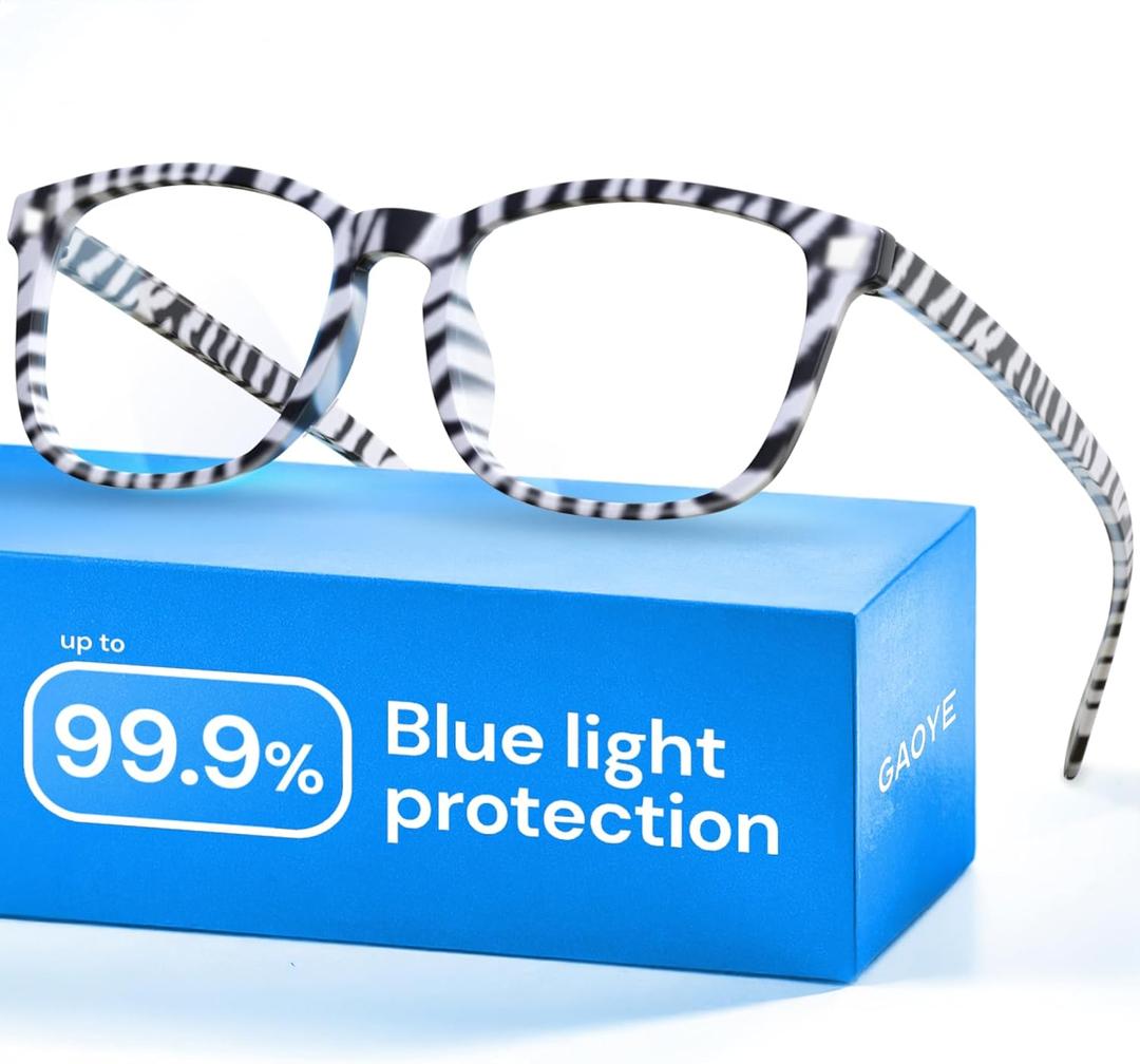Gaoye Zebra Blue Light Glasses for Computer & Gaming - Anti UV Ray Lenses, Scratch-Resistant & Comfort Fit (Medium)
