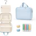 Lotour Travel Toiletry Bag for Women with Travel Size Silicone Containers Set, Hanging Toiletry Bag for toiletries, Cosmetic Bag Travel Organizer (Blue)