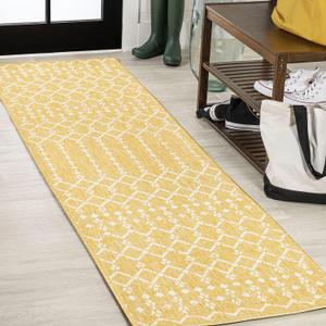 JONATHAN Y Moroccan Geometric Indoor Outdoor Runner Rug 2X10 Yellow/Cream, Ourika Textured Weave for Backyard, Patio, Porch, Easy-Cleaning, High Traffic, Pet-Friendly, Non-Shedding (SMB108G-210)