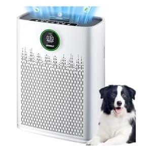 Air Purifiers for Home Large Room, Cover Up to 2400 Ft² with True HEPA Filter, Smart Mode, PM2.5 Air Quality Display, 22dB Sleep Mode, Aromatherapy with 2X-Purification & 360°Air Outlet, HAP603, White