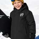 FREE SOLDIER Boys Girls Waterproof Ski Jacket Fleece Lined Warm Winter Snow Coat Kids Winter Jacket with Detachable Hood (Black)