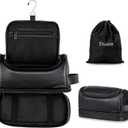 Elviros Toiletry Bag for Mens PU Leather Travel Organizer Kit with Hanging hook, Large Water-resistant Toiletries Bathroom Shaving Bags (Black)