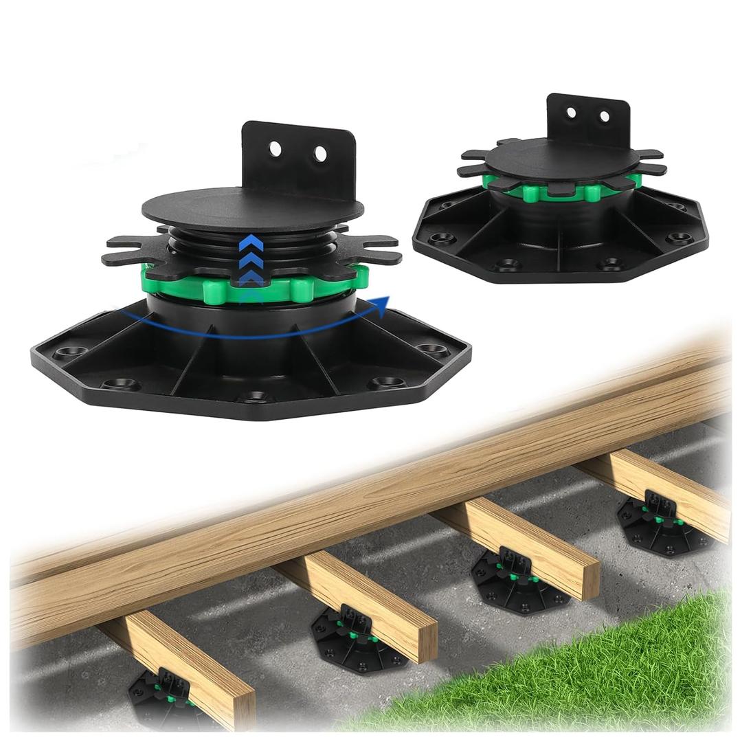24Pack Upgraded Adjustable Deck Support Pedestal Paver Raising from 1-9/16" to 2-3/8", with Fastener Ring for Maximum Stability, Deck Foundation Base Support Flooring Joist Supports, Black