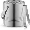 JoyJolt Metal Double Wall Ice Bucket with Lid, Ice Tongs and Strainer. 3L Insulated Ice Bucket for Cocktail Bar, Wine, Home Bar Accessories, Parties, Champagne Bucket. Stainless Steel Ice Buckets